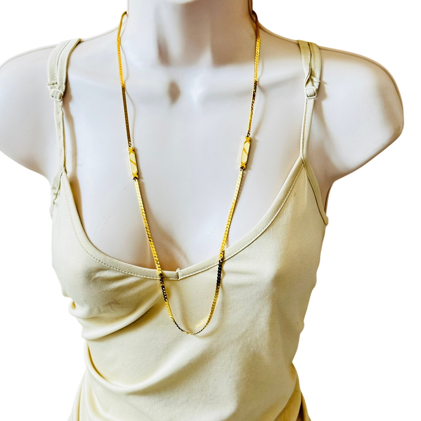 Monet Snake Chain Necklace Vtg Gold Tone Chain Bold 70s Enamel Statement 30"